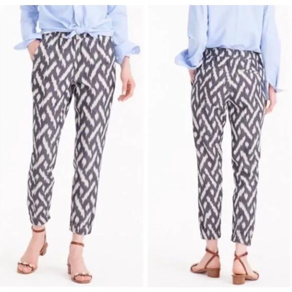 J. Crew Seaside Jogger Pant Ikat Cream Gray Print Pull On Pants sz 6 - Picture 10 of 11